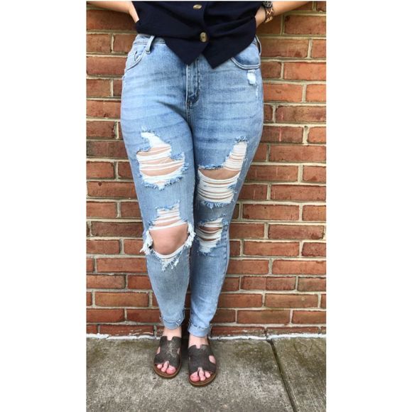 Judy Blue Light Blue Distressed Skinny Jeans - Picture 1 of 10